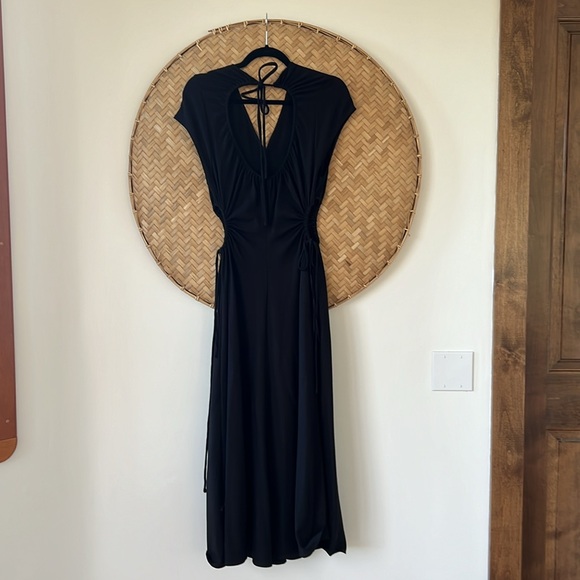 A.L.C. SYNARA V-NECK BLACK MIDI DRESS WITH CUT-OUTS - Picture 10 of 15